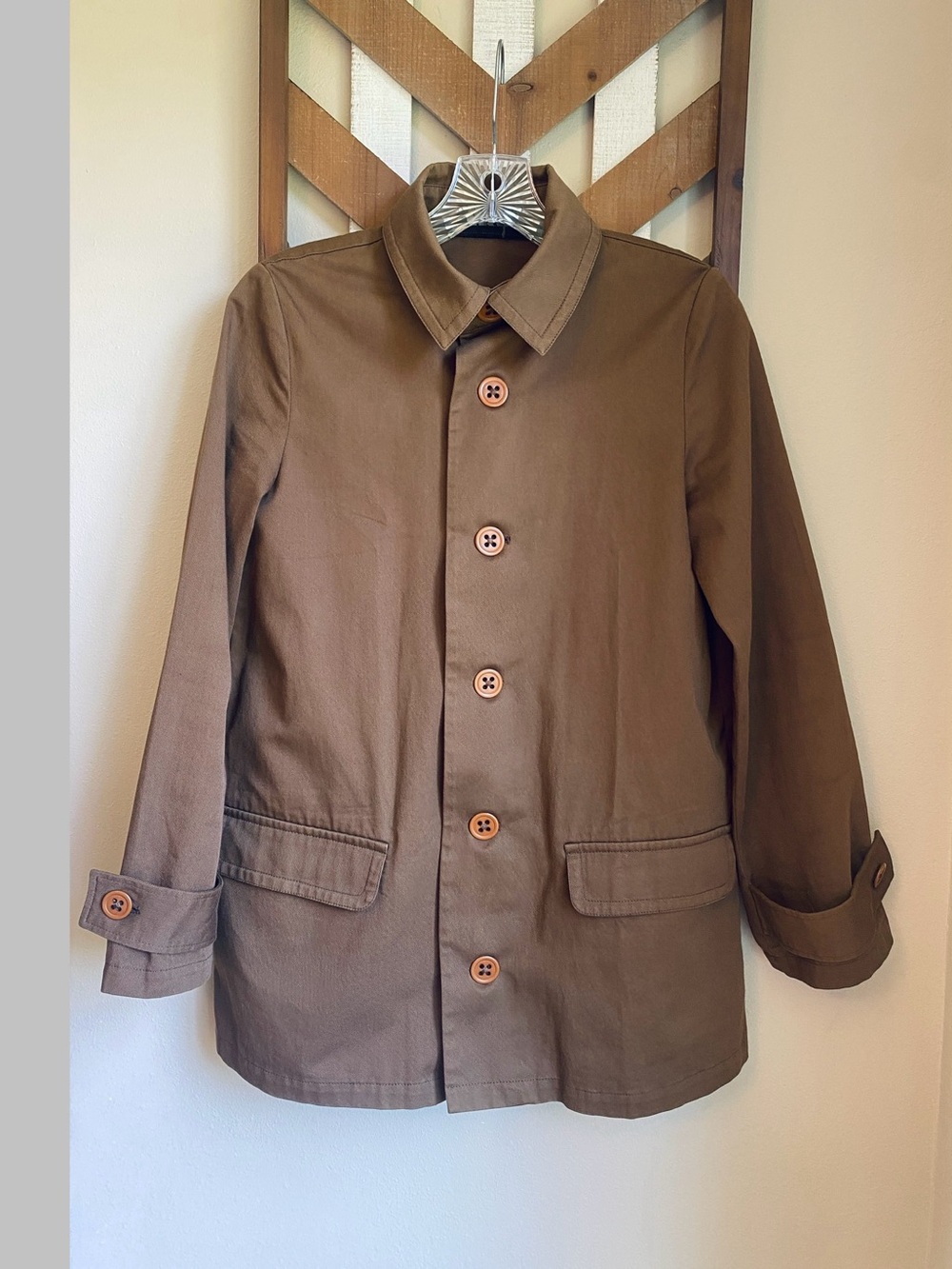 A.P.C. XS 34 French Minimalist Chore Jacket Brown Cotton Twill Buttons Collar